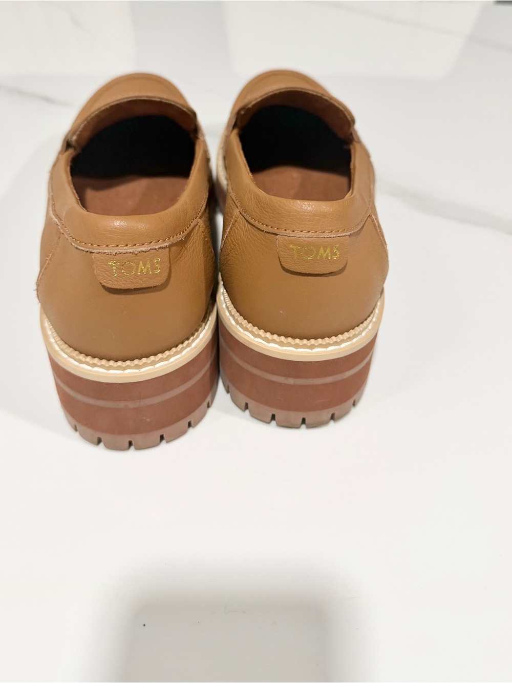 TOMS Cara Brown Leather Minimalist Quiet Luxury Chunky Penny Loafers - Size 8 - Picture 8 of 10